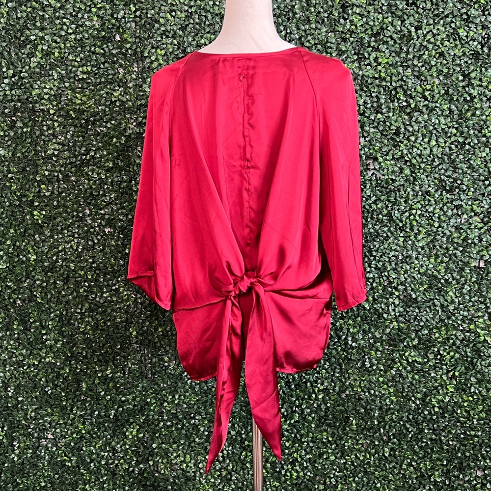 Womens Burgundy Bateau Neck Blouse Three-Quarter Sleeve Size S